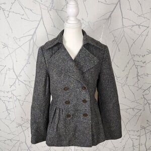 Cynthia Steffe Gray Tweed 100% Wool Double Breasted Peplum Peacoat